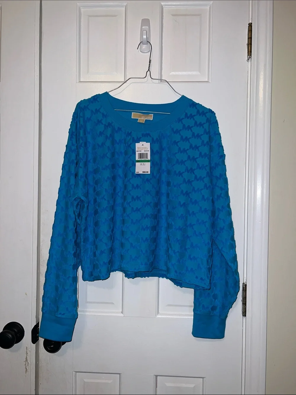 Michael Kors Bright Blue Textured Cropped Sweatshirt